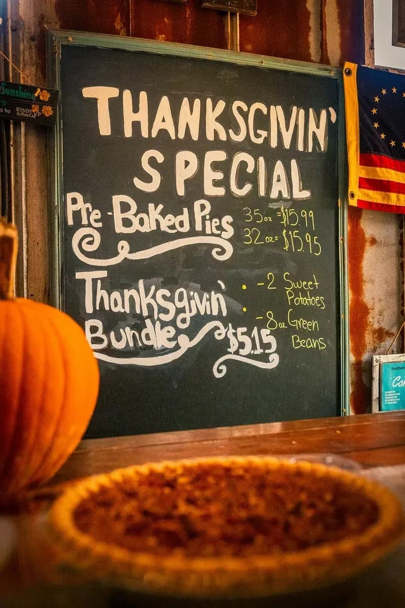 Thanksgiving special chalkboard at Southern Sunshine Farms Market
