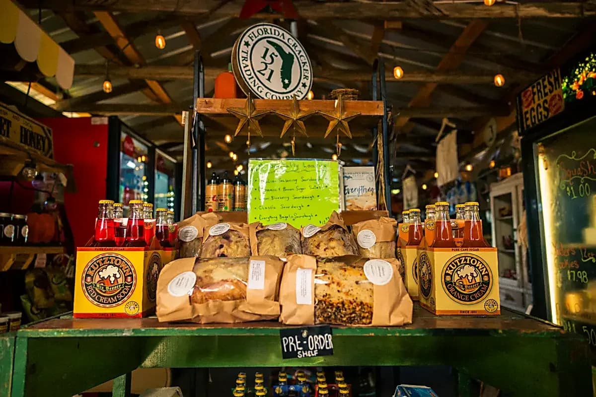Inside Southern Sunshine Farms Market, shelves of local goods