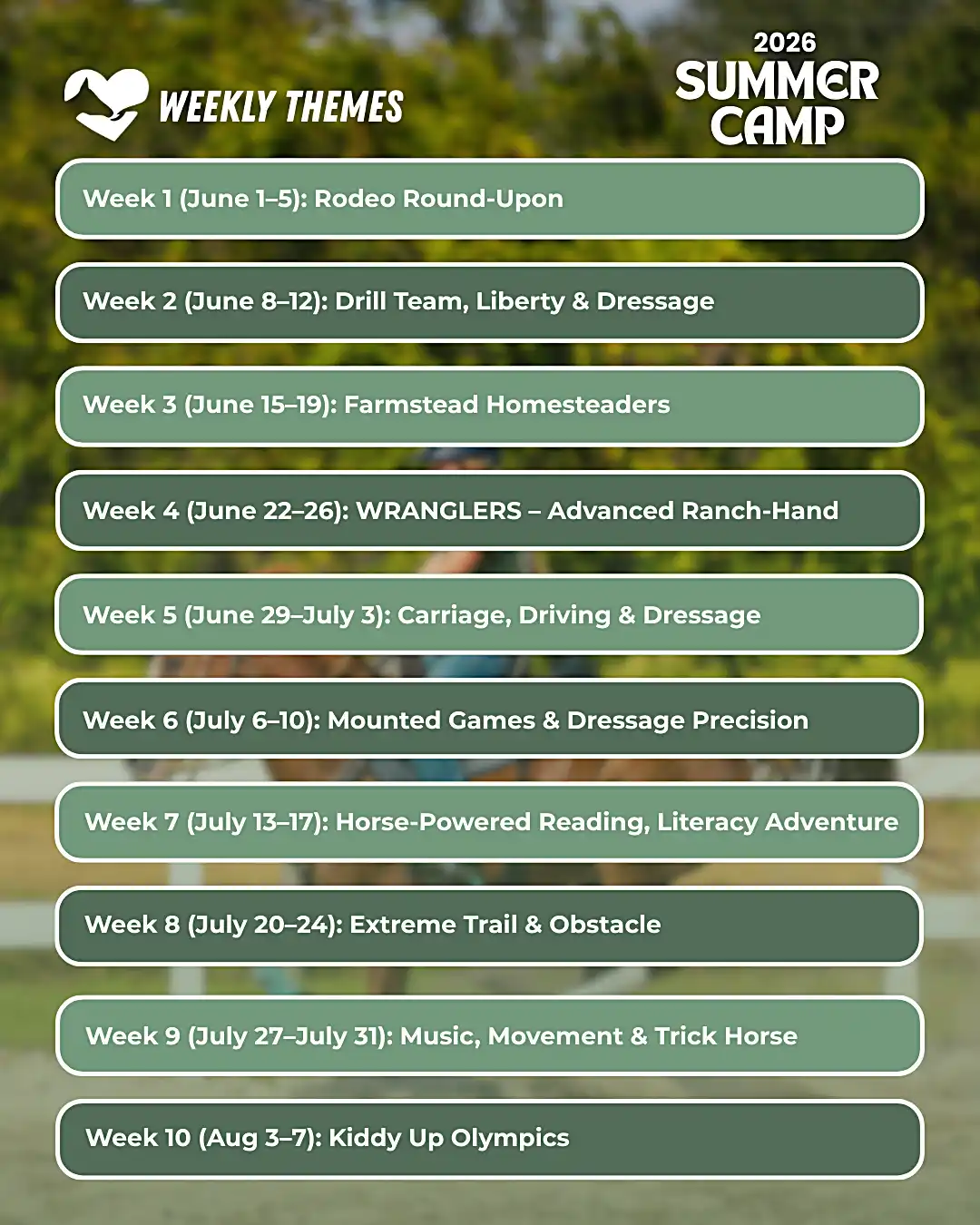 Summer Camp 2026 Weekly Themes Schedule
